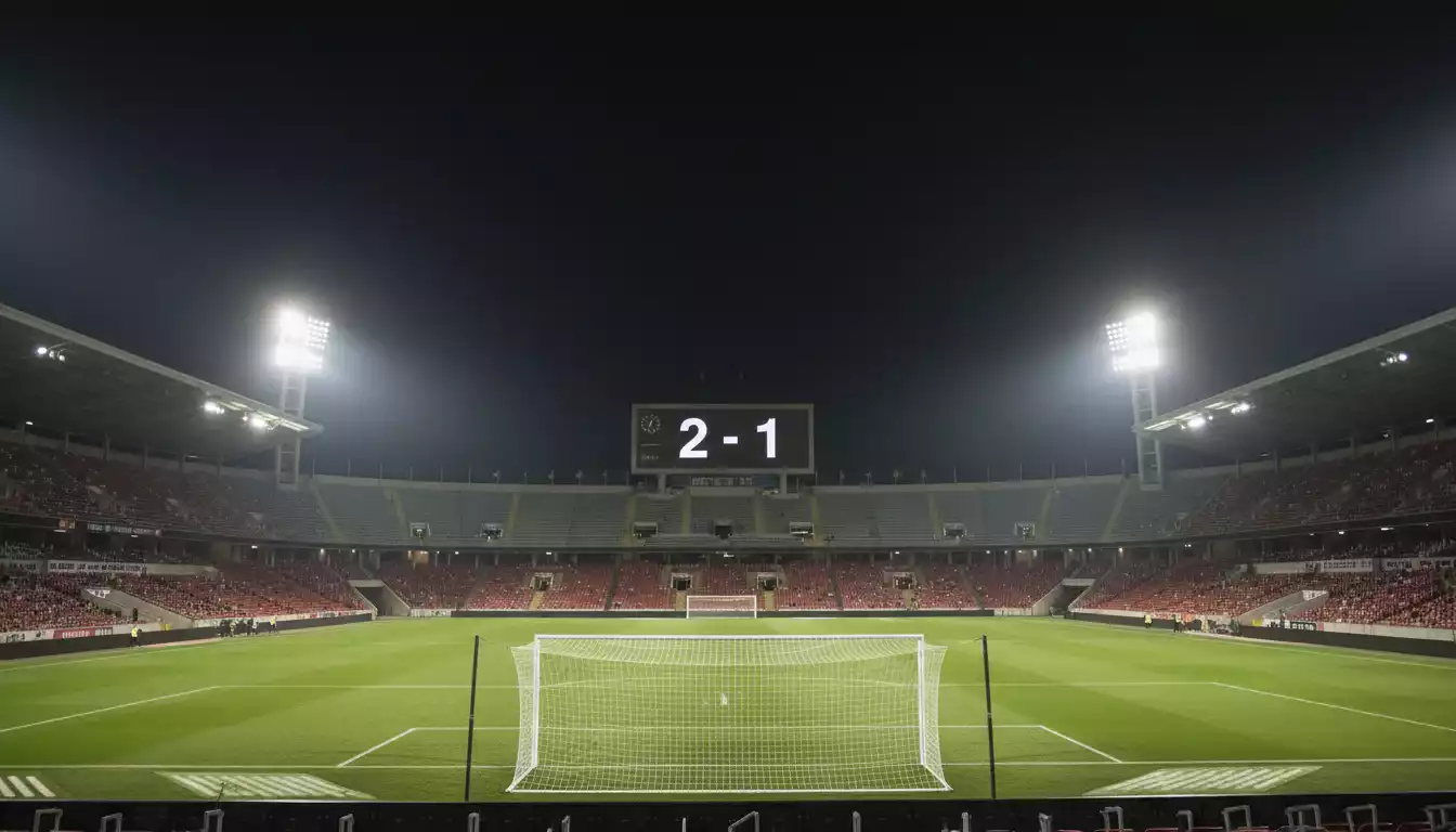 Marcador electrónico de un estadio de fútbol mostrando el resultado de un partido