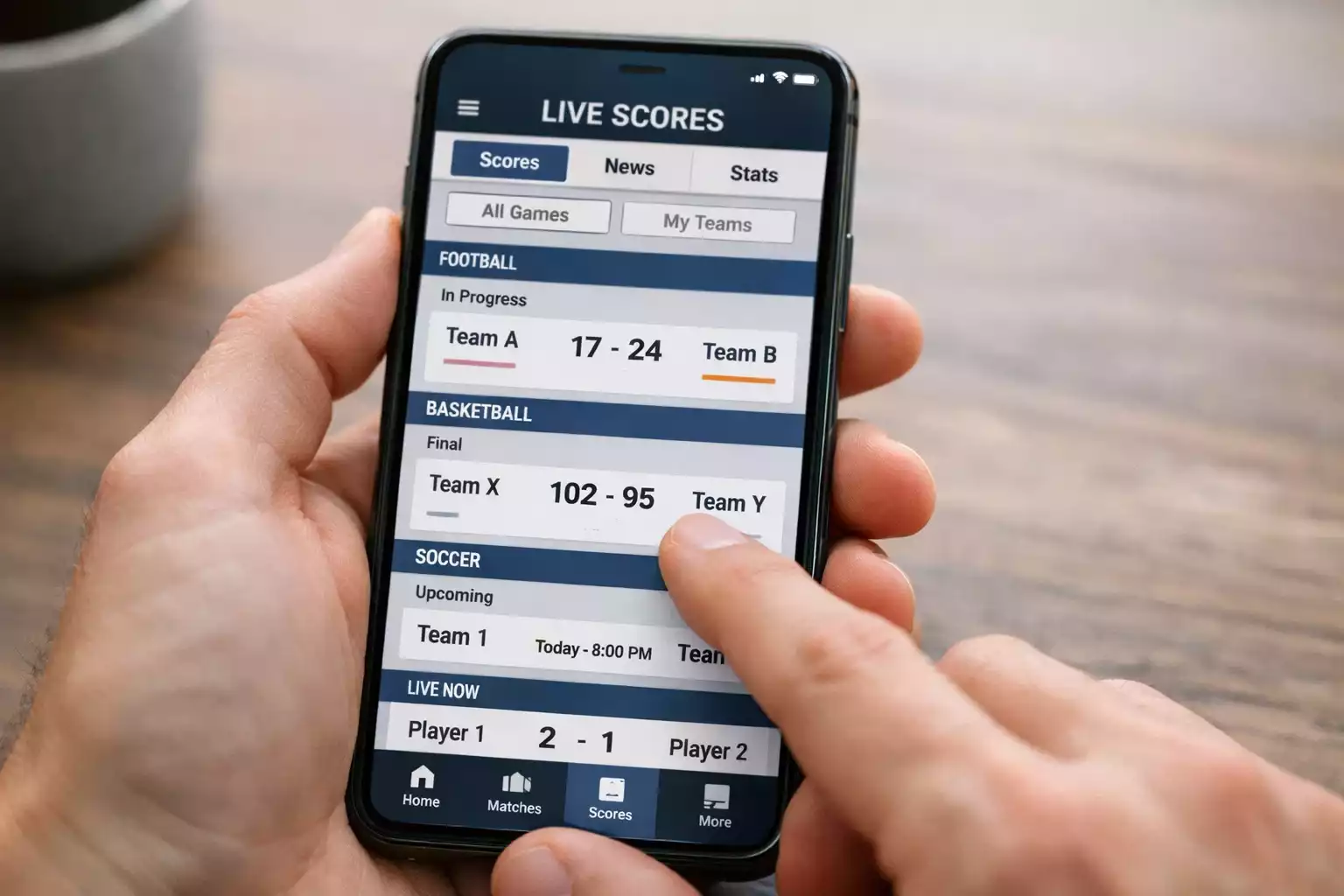 Mano usando aplicación móvil de apuestas deportivas