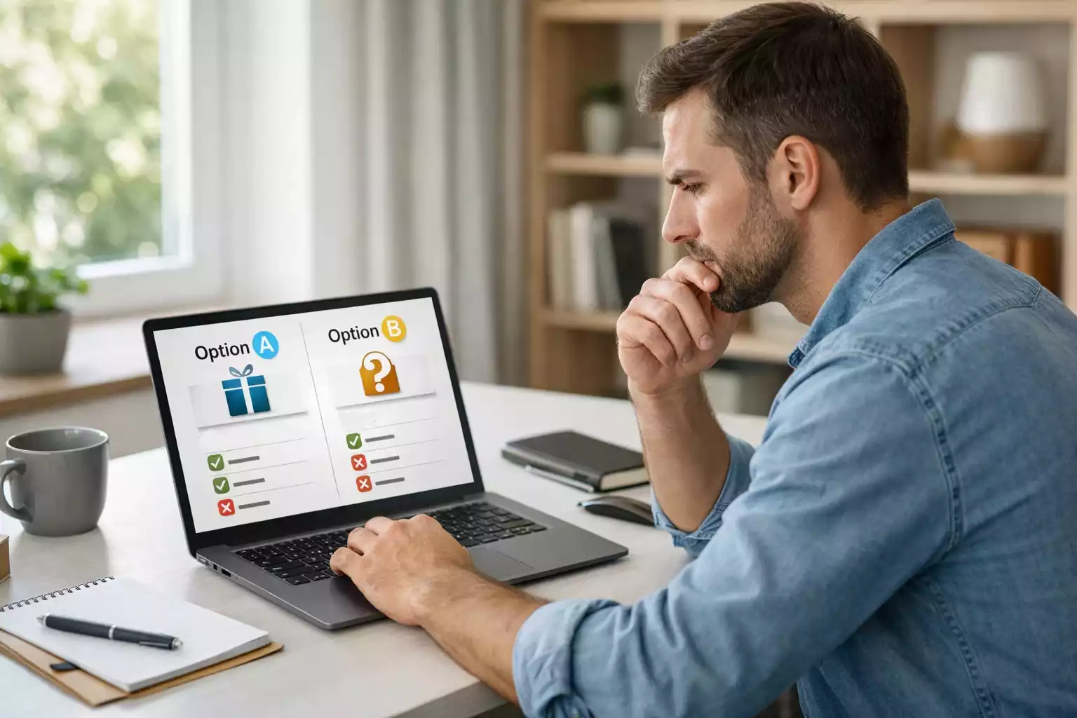 Persona comparando opciones en ordenador portátil