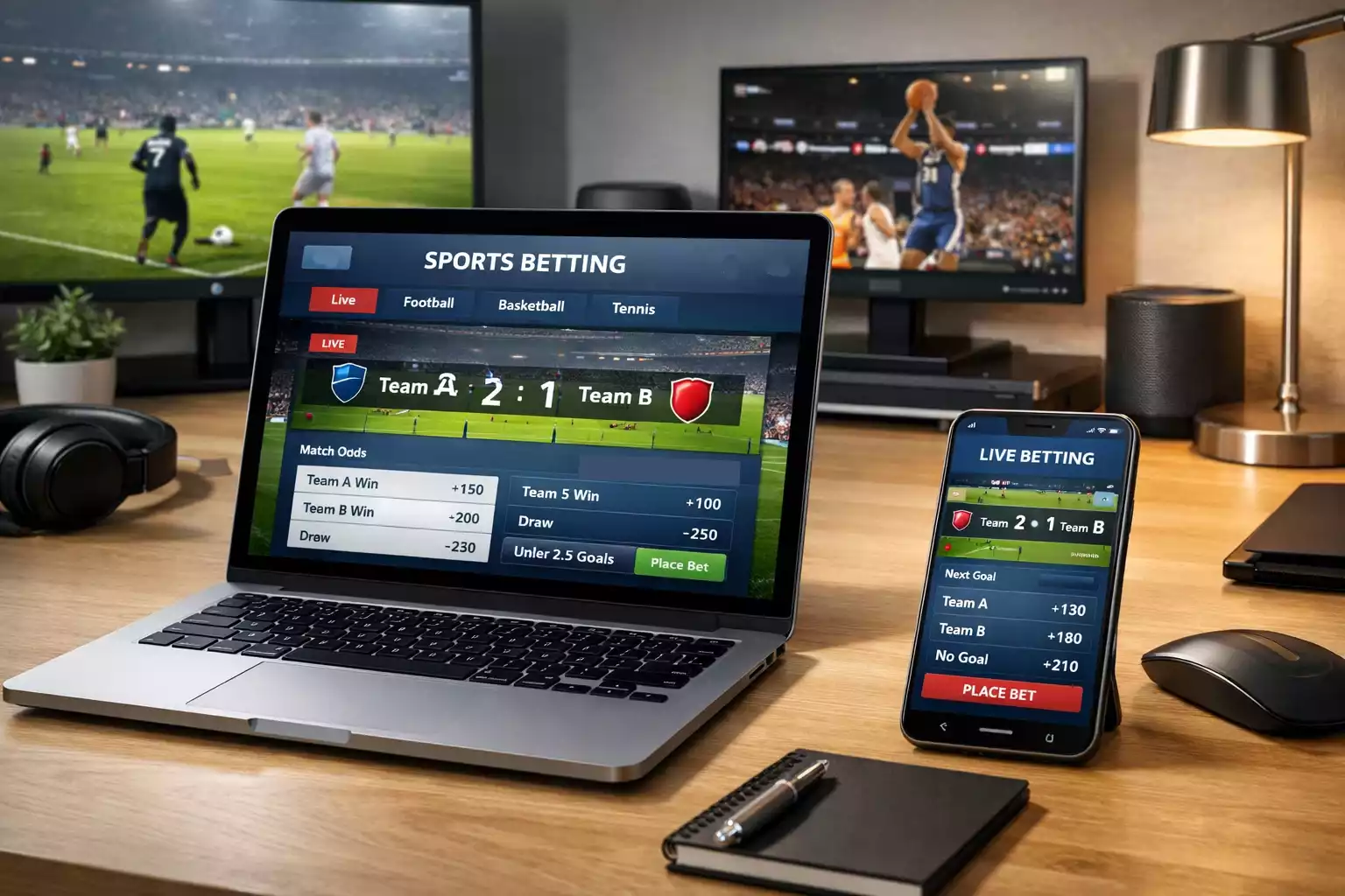 Dispositivos mostrando plataformas de apuestas deportivas