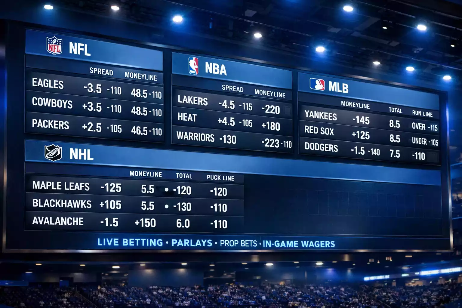 Pantalla digital mostrando cuotas de apuestas deportivas