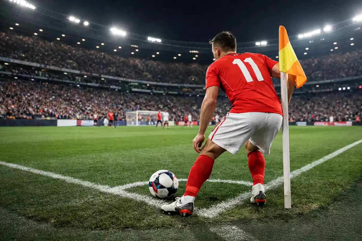 Jugador ejecutando un córner en un partido de fútbol
