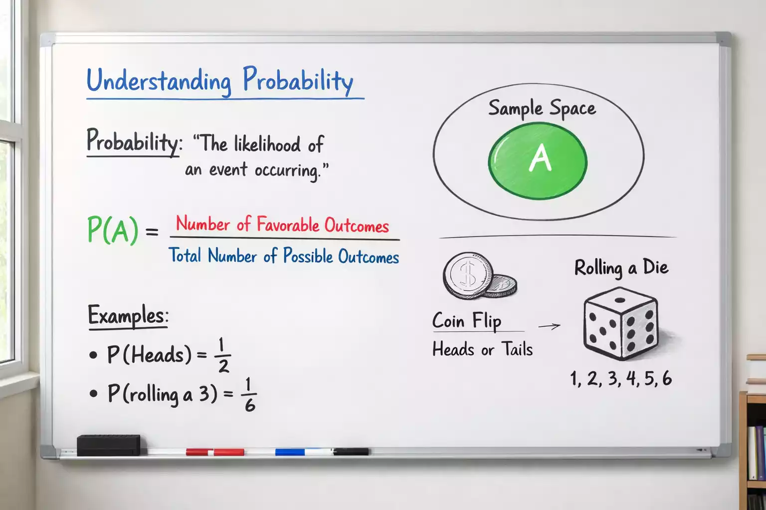 Pizarra con explicación de probabilidades