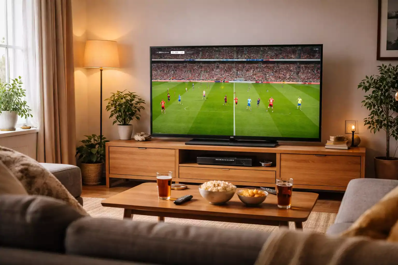 Transmisión de partido de fútbol en pantalla